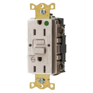 HUBBELL WIRING DEVICE-KELLEMS GFRST82LAB Gfci Receptacle, 15A 125V, 5-15R, With Alarm, Almond | BD4MQT
