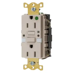 HUBBELL WIRING DEVICE-KELLEMS GFRST82LANL Gfci Receptacle, 15A 125V, 2-P 3-W Grounding, 5-15R, Light Almond, Night Light | BD3VAF