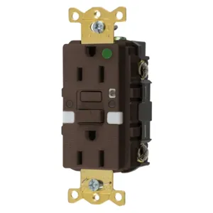 HUBBELL WIRING DEVICE-KELLEMS GFRST82NL Gfci Receptacle, 15A 125V, 2-P 3-W Grounding, 5-15R, Brown, Night Light | BD3ZNV