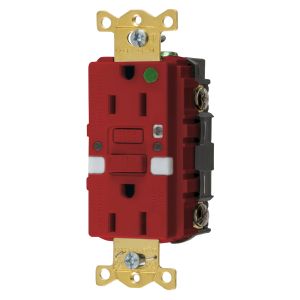 HUBBELL WIRING DEVICE-KELLEMS GFRST82RNL Gfci Receptacle, 15A 125V, 2-P 3-W Grounding, 5-15R, Red, Night Light | BD4NHF