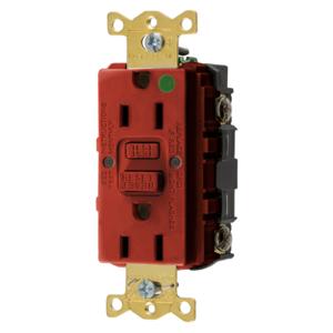 HUBBELL WIRING DEVICE-KELLEMS GFRST82RU Gfci Receptacle, 15A 125V, 2-P 3-W Grounding, 5-15R, Red | BD4FGM