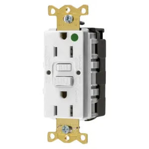 HUBBELL WIRING DEVICE-KELLEMS GFRST82SNAPW GFCI Receptacle, Heavy Use Hospital Grade, Decorator Duplex, 15A | BD3XPG 45UE01