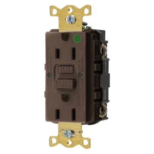 HUBBELL WIRING DEVICE-KELLEMS GFRST82U Gfci Receptacle, 15A 125V, 2-P 3-W Grounding, 5-15R, Brown | BD3ZNW