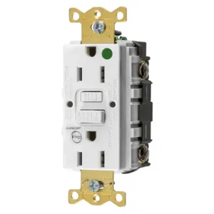 HUBBELL WIRING DEVICE-KELLEMS GFRST82WB Gfci Receptacle, 15A 125V, 5-15R, With Alarm, Almond | BD4GLG