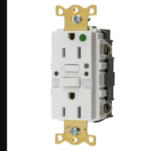 HUBBELL WIRING DEVICE-KELLEMS GFRST82WNL Gfci Receptacle, 15A 125V, 2-P 3-W Grounding, 5-15R, White, Night Light | BD4CRX