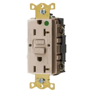 HUBBELL WIRING DEVICE-KELLEMS GFRST83AL Gfci Receptacle, 20A 125V, 2-P 3-W Grounding, 5-20R, Almond | BD3UJV