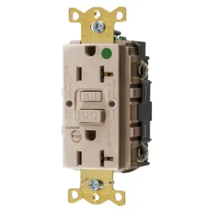 HUBBELL WIRING DEVICE-KELLEMS GFRST83ALB Gfci Receptacle, 20A 125V, 5-20R, With Alarm, Almond | BD3RKU