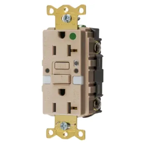 HUBBELL WIRING DEVICE-KELLEMS GFRST83ALNL Gfci Receptacle, 20A 125V, 2-P 3-W Grounding, 5-20R, Almond, Night Light | BD4DWY