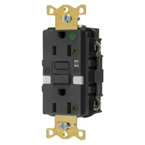 HUBBELL WIRING DEVICE-KELLEMS GFRST83BKNL Gfci Receptacle, 20A 125V, 2-P 3-W Grounding, 5-20R, Black, Night Light | BD3YPK