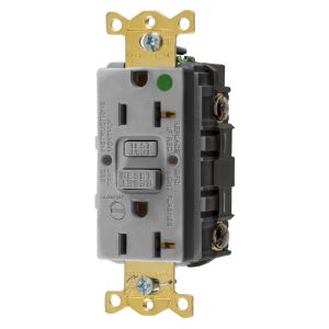 HUBBELL WIRING DEVICE-KELLEMS GFRST83GYB Gfci Receptacle, 20A 125V, 5-20R, With Alarm, Almond | BD4MQU