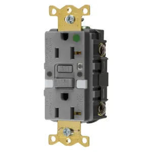 HUBBELL WIRING DEVICE-KELLEMS GFRST83GYNL Gfci Receptacle, 20A 125V, 2-P 3-W Grounding, 5-20R, Gray, Night Light | BD4FGP