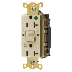 HUBBELL WIRING DEVICE-KELLEMS GFRST83IB Gfci Receptacle, 20A 125V, 5-20R, With Alarm, Almond | BD3PDZ