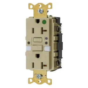 HUBBELL WIRING DEVICE-KELLEMS GFRST83INL Gfci Receptacle, 20A 125V, 2-P 3-W Grounding, 5-20R, Ivory, Night Light | BD4PMX