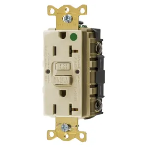 HUBBELL WIRING DEVICE-KELLEMS GFRST83I Gfci Receptacle, 20A 125V, 2-Pole 3-Wiregrounding, 5-20R, Ivory | AH9AAD 39EA41