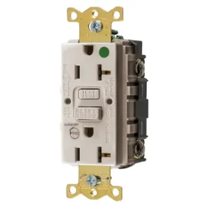 HUBBELL WIRING DEVICE-KELLEMS GFRST83LAB Gfci Receptacle, 20A 125V, 5-20R, With Alarm, Almond | BD4JXJ