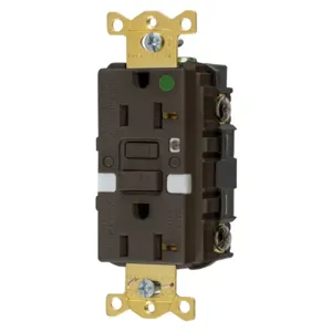 HUBBELL WIRING DEVICE-KELLEMS GFRST83NL Gfci Receptacle, 20A 125V, 2-P 3-W Grounding, 5-20R, Brown, Night Light | BD4ARB