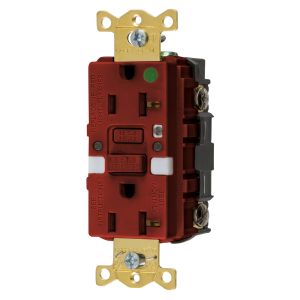 HUBBELL WIRING DEVICE-KELLEMS GFRST83RNL Gfci Receptacle, 20A 125V, 2-P 3-W Grounding, 5-20R, Red, Night Light | BD4EAE