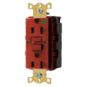 HUBBELL WIRING DEVICE-KELLEMS GFRST83SNAPR GFCI Receptacle, Heavy Use Hospital Grade, Decorator Duplex, 20A, Red | BD3NDP 45UE26