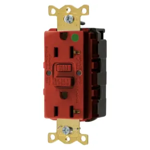 HUBBELL WIRING DEVICE-KELLEMS GFRST83SNAPR GFCI Receptacle, Heavy Use Hospital Grade, Decorator Duplex, 20A, Red | BD3NDP 45UE26