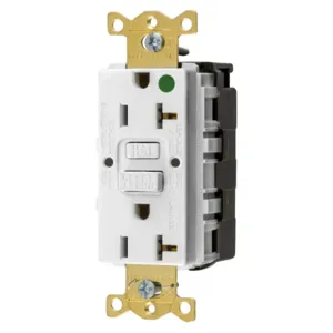 HUBBELL WIRING DEVICE-KELLEMS GFRST83SNAPW GFCI Receptacle, Heavy Use Hospital Grade, Decorator Duplex, 20A | BD4HTE 45UE27