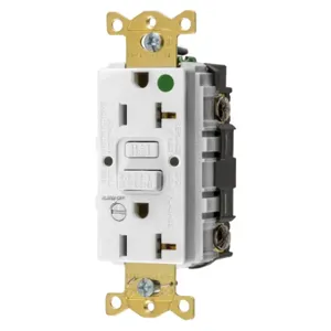 HUBBELL WIRING DEVICE-KELLEMS GFRST83WB Gfci Receptacle, 20A 125V, 5-20R, With Alarm, Almond | BD4HTG