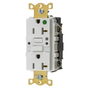 HUBBELL WIRING DEVICE-KELLEMS GFRST83WNL Gfci Receptacle, 20A 125V, 2-P 3-W Grounding, 5-20R, White, Night Light | BD4CTA