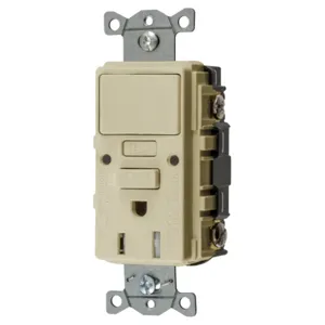 HUBBELL WIRING DEVICE-KELLEMS GFSPST15I GFCI Receptacle, Commercial, Decorator Duplex, Flush Mount, 15A | BD3ZNY 45UE92