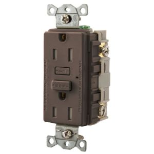 HUBBELL WIRING DEVICE-KELLEMS GFT15 Gfci Receptacle, 15A, Tamper-Resistant, Brown | BD4JXL