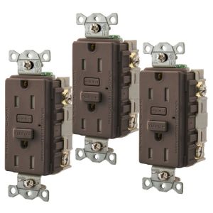 HUBBELL WIRING DEVICE-KELLEMS GFT153 Gfci Receptacle, 15A, Tamper-Resistant, 3 Pk, Brown | BD3RKW