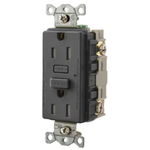 HUBBELL WIRING DEVICE-KELLEMS GFT15BK Gfci Receptacle, 15A, Tamper-Resistant, Black | BD4HTH