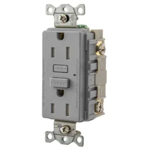 HUBBELL WIRING DEVICE-KELLEMS GFT15GY Gfci Receptacle, 15A, Tamper-Resistant, Gray | BD4EAJ