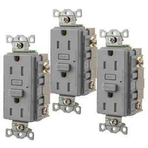 HUBBELL WIRING DEVICE-KELLEMS GFT15GY3 Gfci Receptacle, 15A, Tamper-Resistant, 3 Pk, Gray | BD3RKX