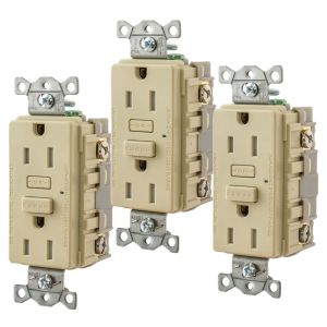 HUBBELL WIRING DEVICE-KELLEMS GFTW15I3 Gfci Receptacle, 15A, Weather-Resistant, Tamper-Resistant, 3 Pk, Ivory | BD4BRY
