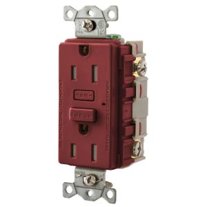 HUBBELL WIRING DEVICE-KELLEMS GFT15R Gfci Receptacle, 15A, Tamper-Resistant, Red | BD4LUW