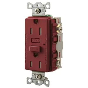 HUBBELL WIRING DEVICE-KELLEMS GFT15R Gfci Receptacle, 15A, Tamper-Resistant, Red | BD4LUW