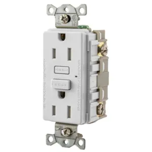 HUBBELL WIRING DEVICE-KELLEMS GFT15W Gfci Receptacle, 15A, Tamper-Resistant, White | BD4LUX