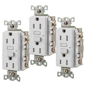 HUBBELL WIRING DEVICE-KELLEMS GFTW15W3 Gfci Receptacle, 15A, Weather-Resistant, Tamper-Resistant, 3 Pk, White | BD4HTR