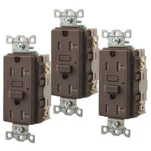 HUBBELL WIRING DEVICE-KELLEMS GFTW203 Gfci Receptacle, 20A, Weather-Resistant, Tamper-Resistant, 3 Pk, Brown | BD4KYY