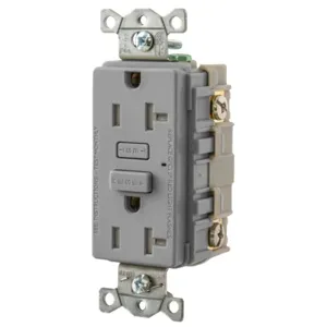 HUBBELL WIRING DEVICE-KELLEMS GFT20GY Gfci Receptacle, 20A, Tamper-Resistant, Gray | BD4KXA