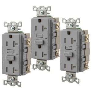 HUBBELL WIRING DEVICE-KELLEMS GFT20GY3 Gfci Receptacle, 20A, Tamper-Resistant, 3 Pk, Gray | BD3YPL