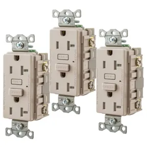 HUBBELL WIRING DEVICE-KELLEMS GFT20LA3 Gfci Receptacle, 20A, Tamper-Resistant, 3 Pk, Light Almond | BD3UJY