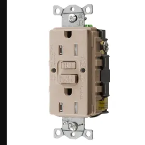 HUBBELL WIRING DEVICE-KELLEMS GFTRST15AL Gfci Receptacle, 15A 125V, 2-Pole 3-Wire Grounding, 5- 15R, Almond | BD4HTJ