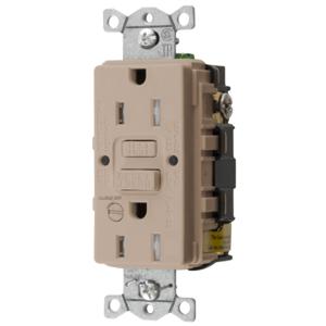 HUBBELL WIRING DEVICE-KELLEMS GFTRST15ALB Gfci Receptacle, 15A 125V, 5-15R, With Alarm, Almond | BD4BRT