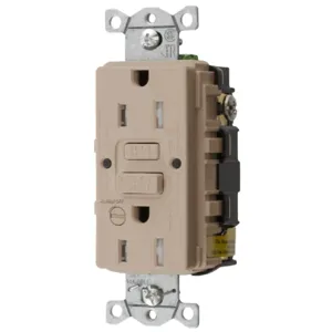 HUBBELL WIRING DEVICE-KELLEMS GFTRST15ALB Gfci Receptacle, 15A 125V, 5-15R, With Alarm, Almond | BD4BRT