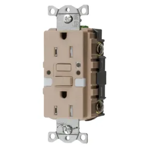 HUBBELL WIRING DEVICE-KELLEMS GFTRST15ALNL Gfci Receptacle, Self Test, 15A 125V, 5- 15R, With Nightlight, Almond | BD4HTK