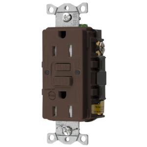 HUBBELL WIRING DEVICE-KELLEMS GFTRST15B Gfci Receptacle, 15A 125V, 5-15R, With Alarm, Brown | BD4FGR