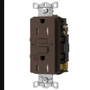 HUBBELL WIRING DEVICE-KELLEMS GFTRST15B Gfci Receptacle, 15A 125V, 5-15R, With Alarm, Brown | BD4FGR