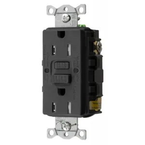 HUBBELL WIRING DEVICE-KELLEMS GFTRST15BK GFCI Receptacle, Commercial, Decorator Duplex, Flush Mount, 15A | BD3VVE 45UF29