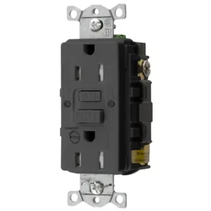 HUBBELL WIRING DEVICE-KELLEMS GFTRST15BKB Gfci Receptacle, 15A 125V, 5-15R, With Alarm, Black | BD3NTM