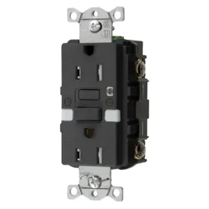 HUBBELL WIRING DEVICE-KELLEMS GFTRST15BKNL Gfci Receptacle, Self Test, 15A 125V, 5- 15R, With Nightlight, Black | BD4PFN